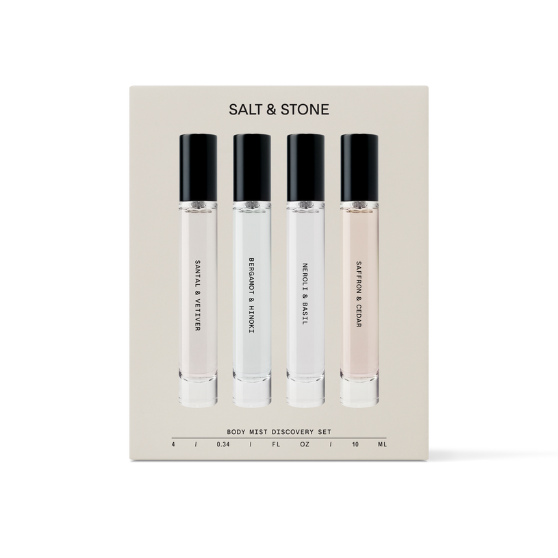 A 4-pack of Salt & Stone's Body Mist Discovery Set with minis of our best-smelling scents.