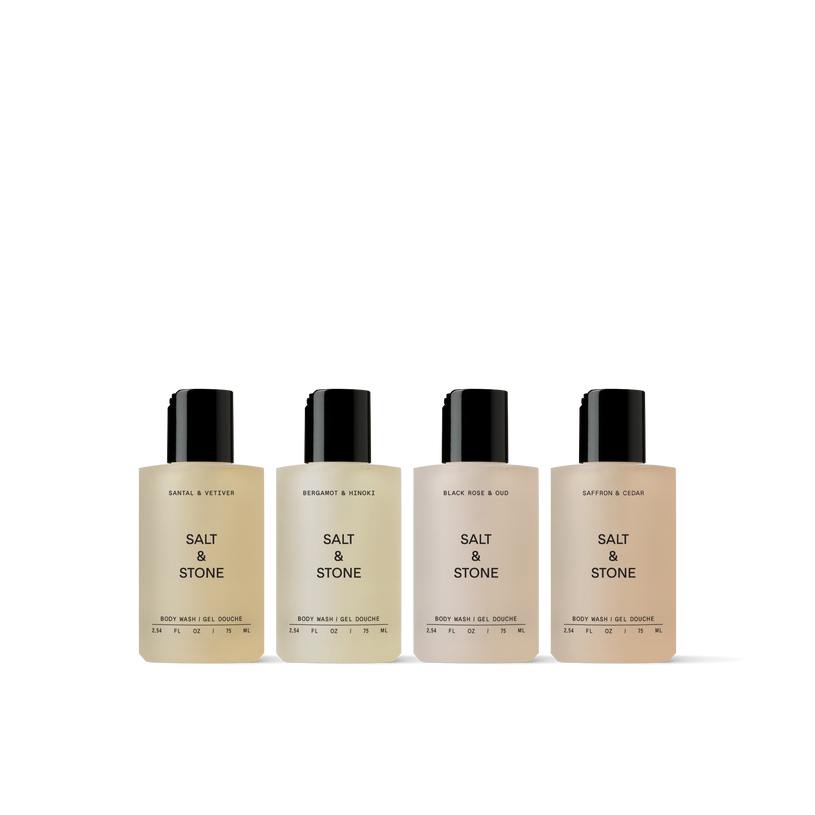 Salt & Stone's travel-sized Mini Body Wash Discovery Set with 4 of our best-smelling scents
